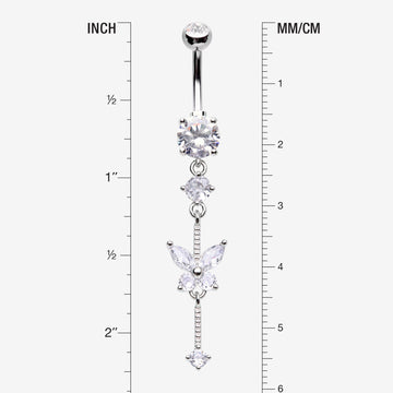 Detail View 1 of Marquise Butterfly Gem Sparkle Dangle Elegance Belly Button Ring-Clear Gem